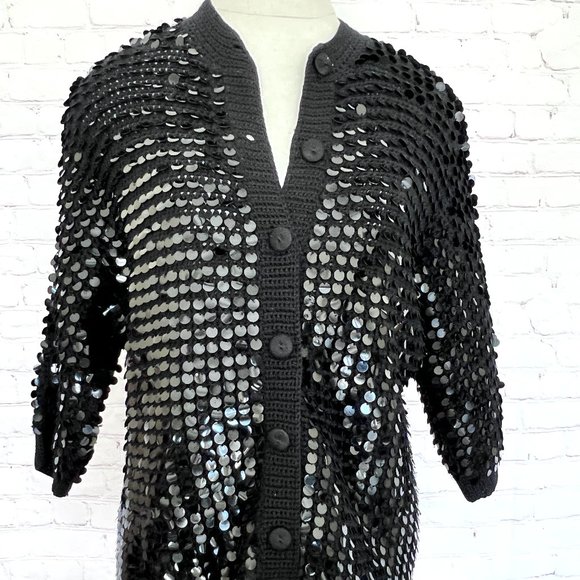 60's Black Sequin Cardigan/Sweater - Forecast Shops - Wool - Size Medium - Picture 1 of 11